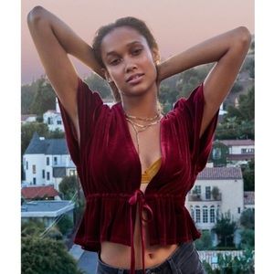 UO Goldie Velvet Cropped Tie-Front Top